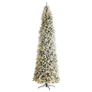 Artificial Christmas Trees | 10’ Slim Flocked Montreal Fir Artificial Christmas Tree Green Artificial Christmas Trees Artificial Christmas Trees