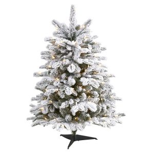 Artificial Christmas Trees | 3' Flocked North Carolina Fir Artificial Christmas Tree with 150 Warm White Lights and 545 Bendable Branche Artificial Christmas Trees Artificial Christmas Trees