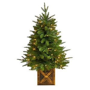 Artificial Christmas Trees | 3’ Finland Fir Artificial Christmas Tree in Decorative Planter Green Artificial Christmas Trees Artificial Christmas Trees