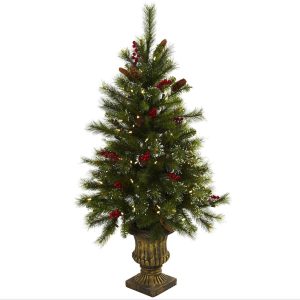 Artificial Christmas Trees | 4' Christmas Tree Berries, Pine Cones, LED Lights & Decorative Urn Artificial Christmas Trees Artificial Christmas Trees