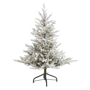 Artificial Christmas Trees | 4' Flocked Fraser Fir Artificial Christmas Tree with 300 Warm White Lights and 967 Bendable Branches Artificial Christmas Trees Artificial Christmas Trees