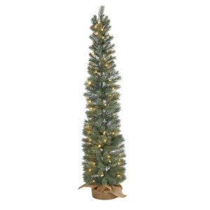 Artificial Christmas Trees | 4' Green Pine Artificial Christmas Tree with 70 Warm White Lights Set in a Burlap Base Green Artificial Christmas Trees Artificial Christmas Trees