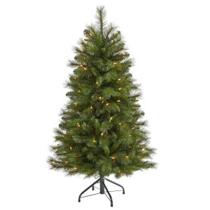 Artificial Christmas Trees | 4' West Virginia Mountain Pine Artificial Christmas Tree with 100 Clear Lights and 322 Bendable Branches Green Artificial Christmas Trees Artificial Christmas Trees