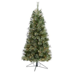 Artificial Christmas Trees | 5′ Cashmere Slim Artificial Christmas Tree with 250 Warm White Lights and 408 Bendable Branches Green Artificial Christmas Trees Artificial Christmas Trees