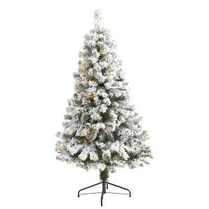 Artificial Christmas Trees | 5' Flocked West Virginia Fir Artificial Christmas Tree with 150 LED Lights Artificial Christmas Trees Artificial Christmas Trees