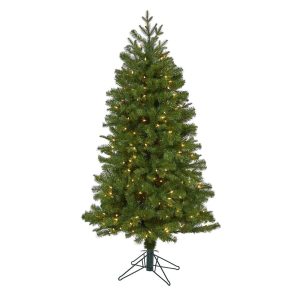 Artificial Christmas Trees | 5' Vancouver Spruce Artificial Christmas Tree with 200 Warm White Lights and 461 Bendable Branches Green Artificial Christmas Trees Artificial Christmas Trees