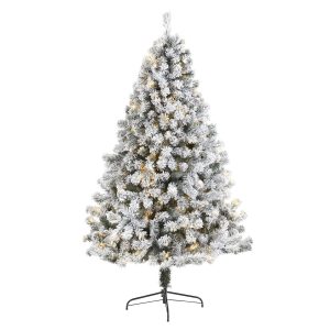 Artificial Christmas Trees | 7' Flocked West Virginia Fir Artificial Christmas Tree with 350 Clear LED Lights Artificial Christmas Trees Artificial Christmas Trees