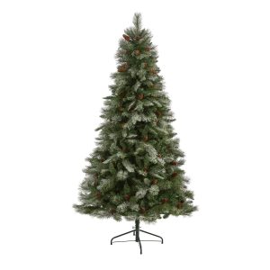 Artificial Christmas Trees | 7' Snowed French Alps Mountain Pine Artificial Christmas Tree with 833 Bendable Branches and Pine Cones Artificial Christmas Trees Artificial Christmas Trees