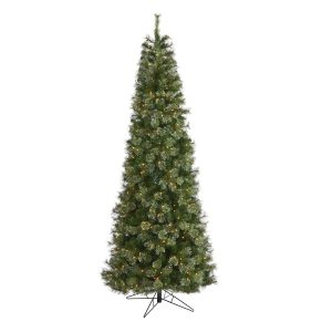 Artificial Christmas Trees | 9' Cashmere Slim Artificial Christmas Tree with 550 Warm White Lights and 1308 Bendable Branches Green Artificial Christmas Trees Artificial Christmas Trees