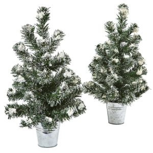 Artificial Christmas Trees | Snowy Pine Christmas Tree with Tin (Set of 2) Artificial Christmas Trees Artificial Christmas Trees