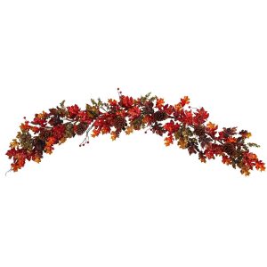 Artificial Garlands | 6' Autumn Maple Leaves, Berry and Pinecones Fall Artificial Garland Artificial Garlands Artificial Garlands