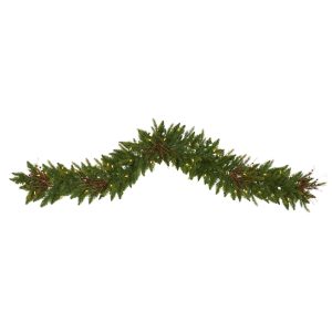 Artificial Garlands | 6' Christmas Pine Artificial Garland with 50 Warm White LED Lights and Berries Artificial Garlands Artificial Garlands