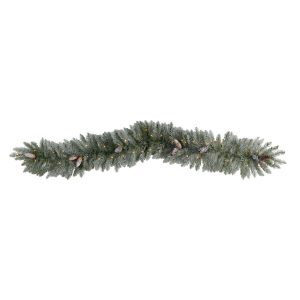 Artificial Garlands | 6' Frosted Artificial Christmas Garland with Pinecones and 50 Warm White LED Lights Artificial Garlands Artificial Garlands