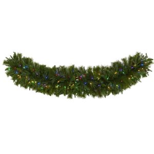 Artificial Garlands | 6' x 18" Christmas Pine Extra Wide Artificial Garland with 100 Multicolored LED Lights Artificial Garlands Artificial Garlands