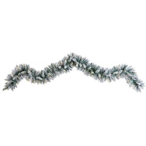 Artificial Garlands | 9' Flocked Artificial Christmas Garland with 50 Warm White LED Lights Artificial Garlands Artificial Garlands