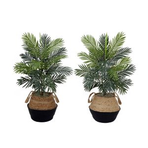 Artificial Palm Trees | 3' Artificial Areca Palm Tree with Handmade Jute & Cotton Basket DIY KIT – Set of 2 Artificial Palm Trees Artificial Palm Trees