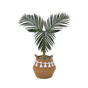 Artificial Palm Trees | 3' Artificial Golden Cane Palm Tree with Handmade Jute & Cotton Basket with Tassels DIY KIT Artificial Palm Trees Artificial Palm Trees