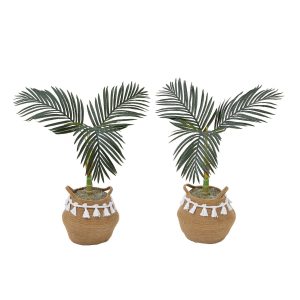 Artificial Palm Trees | 3' Artificial Golden Cane Palm Tree with Handmade Jute & Cotton Basket with Tassels DIY KIT – Set of 2 Artificial Palm Trees Artificial Palm Trees