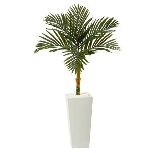 Artificial Palm Trees | 4.5' Golden Cane Artificial Palm Tree in Tall White Planter Artificial Palm Trees Artificial Palm Trees