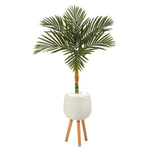 Artificial Palm Trees | 4.5' Golden Cane Artificial Palm Tree in White Planter with Stand Artificial Palm Trees Artificial Palm Trees