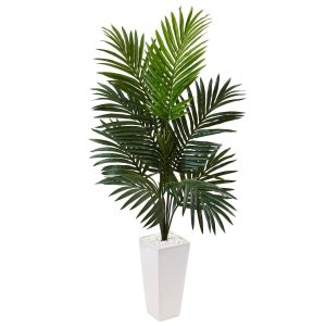 Artificial Palm Trees | 4.5' Kentia Palm Tree in White Tower Planter Artificial Palm Trees Artificial Palm Trees