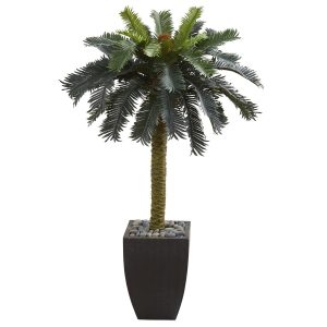 Artificial Palm Trees | 4.5' Sago Artificial Palm Tree in Black Planter Artificial Palm Trees Artificial Palm Trees