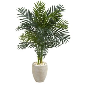 Artificial Palm Trees | 4.5’ Golden Cane Palm Artificial Tree in Oval Planter Artificial Palm Trees Artificial Palm Trees