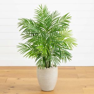 Artificial Palm Trees | 4' Areca Palm Artificial Tree in Sand Colored Planter Artificial Palm Trees Artificial Palm Trees