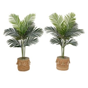 Artificial Palm Trees | 4' Artificial Paradise Palm Tree with Handmade Jute & Cotton Basket with Tassels DIY KIT – Set of 2 Artificial Palm Trees Artificial Palm Trees