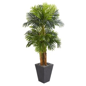 Artificial Palm Trees | 5.5’ Triple Areca Palm Artificial Tree in Slate Finish Planter Artificial Palm Trees Artificial Palm Trees