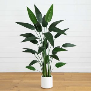 Artificial Palm Trees | 5' Artificial Sky Bird Tree in White Decorative Planter Artificial Palm Trees Artificial Palm Trees