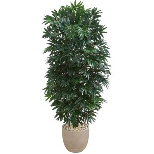 Artificial Palm Trees | 5' Double Bamboo Palm Artificial Plant in Sandstone Planter Artificial Palm Trees Artificial Palm Trees