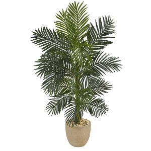 Artificial Palm Trees | 5' Golden Cane Artificial Palm Tree in Sandstone Planter Artificial Palm Trees Artificial Palm Trees