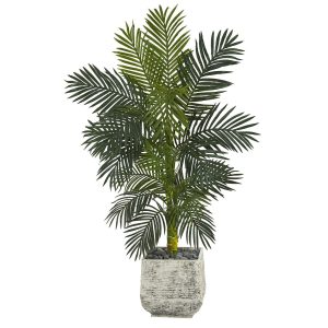 Artificial Palm Trees | 5' Golden Cane Artificial Palm Tree in White Planter Artificial Palm Trees Artificial Palm Trees