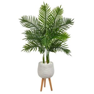 Artificial Palm Trees | 52" Areca Palm Artificial Tree in White Planter with Stand (Real Touch) Artificial Palm Trees Artificial Palm Trees