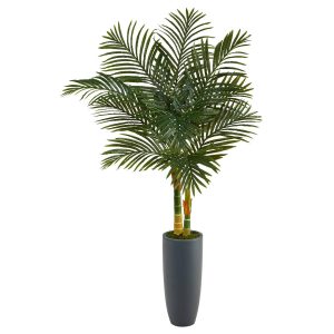 Artificial Palm Trees | 58" Golden Cane Artificial Palm Tree in Gray Planter Artificial Palm Trees Artificial Palm Trees