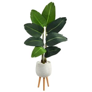 Artificial Palm Trees | 5’ Travelers Palm Artificial Tree in White Planter with Stand Artificial Palm Trees Artificial Palm Trees