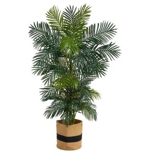 Artificial Palm Trees | 6.5' Golden Cane Artificial Palm Tree in Handmade Natural Cotton Planter Artificial Palm Trees Artificial Palm Trees