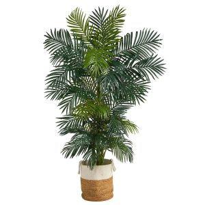 Artificial Palm Trees | 6.5' Golden Cane Artificial Palm Tree in Handmade Natural Jute and Cotton Planter Artificial Palm Trees Artificial Palm Trees