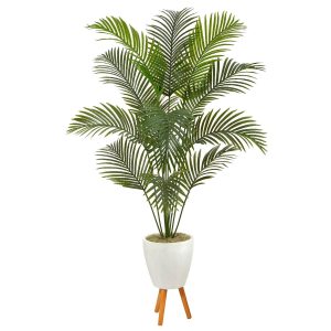 Artificial Palm Trees | 6.5' Golden Cane Artificial Palm Tree in White Planter with Stand Artificial Palm Trees Artificial Palm Trees