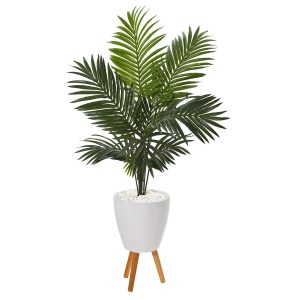 Artificial Palm Trees | 61" Paradise Palm Artificial Tree in White Planter with Stand Artificial Palm Trees Artificial Palm Trees