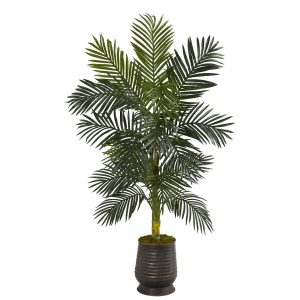 Artificial Palm Trees | 62" Golden Cane Artificial Palm Tree in Ribbed Metal Planter Artificial Palm Trees Artificial Palm Trees