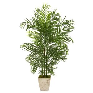 Artificial Palm Trees | 63" Areca Artificial Palm Tree in Country White Planter (Indoor/Outdoor) Artificial Palm Trees Artificial Palm Trees