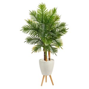 Artificial Palm Trees | 63" Areca Artificial Palm Tree in White Planter with Stand (Real Touch) Artificial Palm Trees Artificial Palm Trees