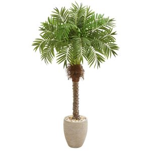 Artificial Palm Trees | 63" Robellini Palm Artificial Tree in Sandstone Planter Artificial Palm Trees Artificial Palm Trees