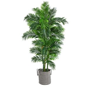 Artificial Palm Trees | 6’ Curvy Parlor Artificial Palm Tree in Handmade Black and White Natural Jute and Cotton Planter Artificial Palm Trees Artificial Palm Trees