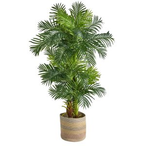 Artificial Palm Trees | 6’ Hawaii Artificial Palm Tree in Handmade Natural Cotton Multicolored Woven Planter Artificial Palm Trees Artificial Palm Trees