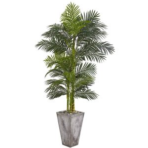 Artificial Palm Trees | 7' Golden Cane Artificial Palm Tree in Cement Planter Artificial Palm Trees Artificial Palm Trees