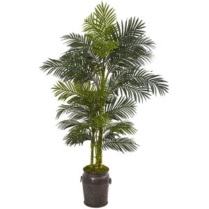 Artificial Palm Trees | 7' Golden Cane Artificial Palm Tree in Decorative Planter Artificial Palm Trees Artificial Palm Trees