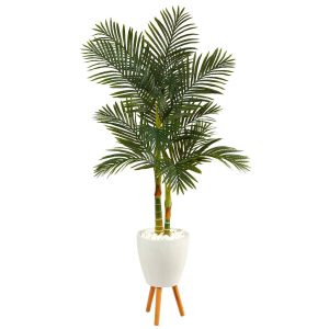 Artificial Palm Trees | 70" Golden Cane Artificial Palm Tree in White Planter with Stand Artificial Palm Trees Artificial Palm Trees